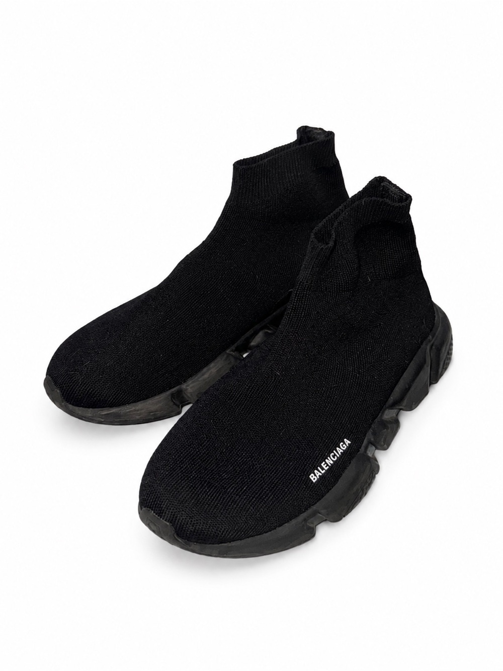Balenciaga Black Knit Sock Sneakers with White Logo
